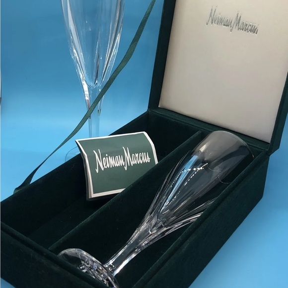 GODINGER FOR NEIMAN MARCUS CRYSTAL TOASTING CHAMPAGNE FLUTES IN VELVET BOX - Picture 7 of 10